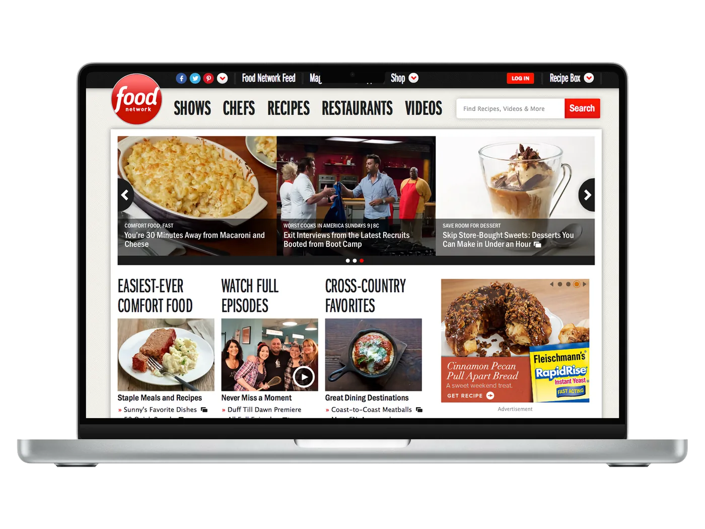 Redesigned Food Network home page