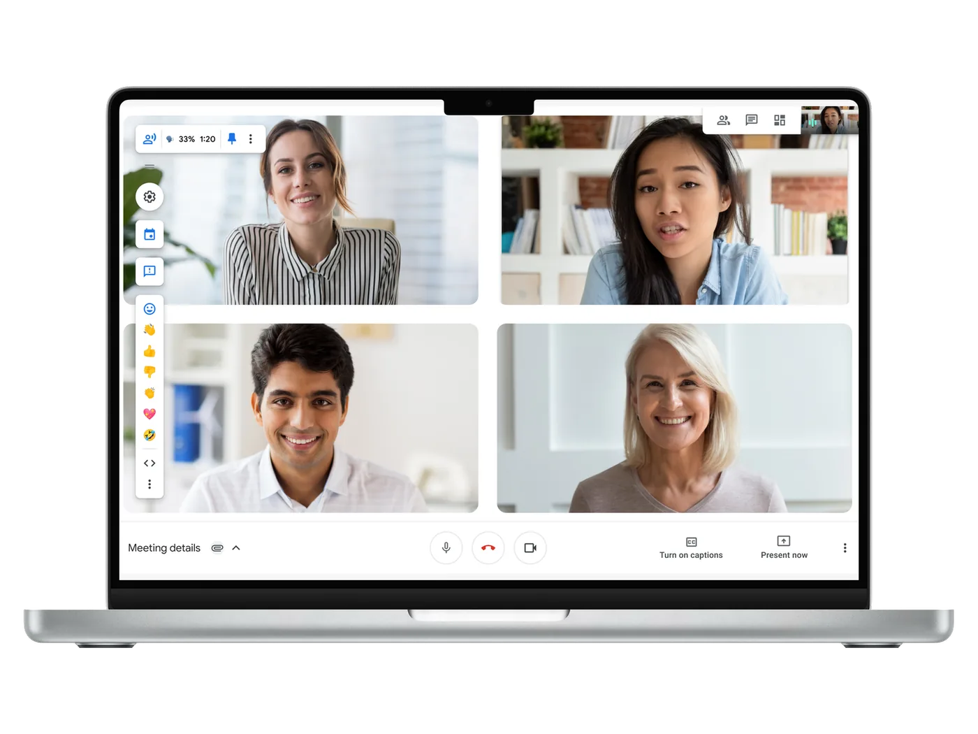 Google Meet with reaction and collaboration tools built by the Distributed Workplace team