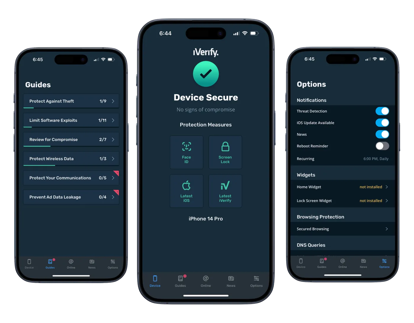iVerify mobile security app across three phone screens