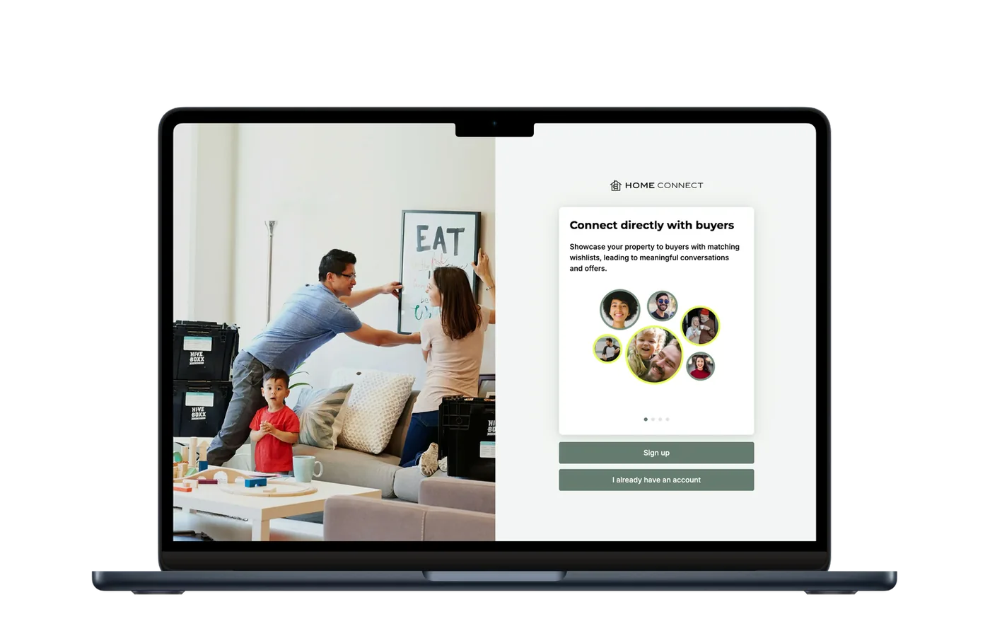 Home Connect onboarding screen matching sellers with buyer wishlists